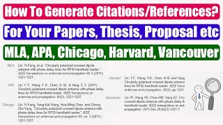 How To Generate References  Generate Citations  Bibliography  APA MLA Chicago Harvard Vancouver [upl. by Uzia]