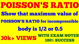 POISSONS RATIO  MAXIMUM VALUE OF POISSONS RATIO FOR INCOMPRESSIBLE BODY IS 12 OR 05  NOTES [upl. by Asoral583]