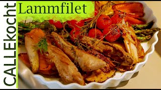 Lammfilet aus der Grillpfanne  Rosa gebraten  Rezept [upl. by Alaaj]