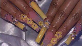 Yellow summer nails ✨  acrylic nail tutorial for beginners [upl. by Solenne]