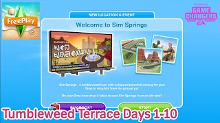 The Sims Freeplay Sim Springs Sandy Suburbs Tumbleweed Terrace Days 110 walkthrough [upl. by Odidnac]