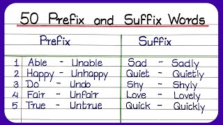 50 Prefix and Suffix In English  suffix and prefix  Prefix Words  Suffix Words  prefix suffix [upl. by Brawner703]