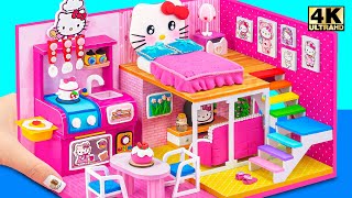 One Colored House Build Miniature Pink Hello Kitty House with DIY Kitchen Play Set from Cardboard [upl. by Hsemar]