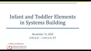 Infant and Toddler Elements in Systems Building [upl. by Karyn]