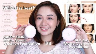 Happy Skin Matte Serum Cushion Foundation amp BLK Airy Matte Cushion Foundation Comparison Review [upl. by Deste]