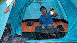 solo camping in heavy rain and storms sleeping soundly in a tent relaxing and cooking [upl. by Nima]