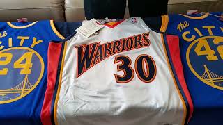 Golden State Warriors Mitchell amp Ness Jerseys Stephen Curry Rick Barry and Nate Thurmond [upl. by Ahsekar192]