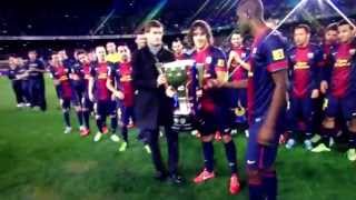 Alex Song and the La Liga Trophy Barcelona 2013 champions [upl. by Akerahs]