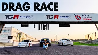 DRAG RACE Tesla Model 3 SR vs Porsche 911 Carrera 4S vs Ford Mustang V6 [upl. by Rafael]