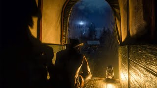 Weathering The Thunderstorm with Arthur In A Covered Wagon  Heavy Rain Sounds  RDR2 ASMR [upl. by Hasila]