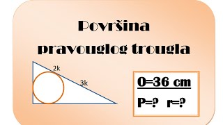 Površina pravouglog trougla  upisana kružnica i obim [upl. by Jillayne422]