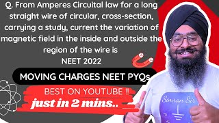 NEET2022  From amperes circular law for a long straight wire of circular crosssection carrying a [upl. by Prevot]