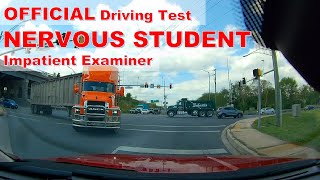 Driving Test Nervous Student w Impatient Examiner [upl. by Ahseikram416]