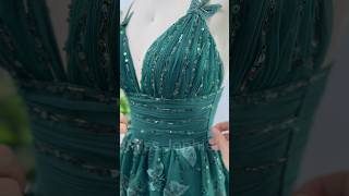 Making a corset beaded butterfly mini dark green dress dress gown fashion promdress wedding [upl. by Bachman]