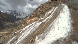 Jahuacocha lake and Waterfall Cordillera Huayhuash Peru [upl. by Henryetta]