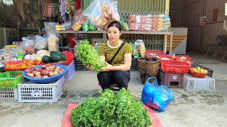 Harvesting green vegetables to sell at the market  Cooking bran for pigs Cutting ripe bananas [upl. by Attwood130]