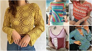 latest beautiful crochet cotton thread fancy topcrop toptunic top designs crochet crochettop [upl. by Adriana915]