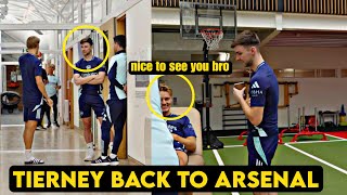 Tierney pictured back at Arsenal training ground after Euros injury [upl. by Ehpotsirhc]