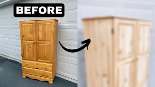 Modernizing an Outdated Yellow Pine Amoire  How to Refinish Yellow Pine Furniture  Raw Wood Look [upl. by Oneida]