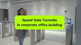 STXtek Speed Gate Turnstiles in Corporate Office Building fastgate speedgate turnstilegate [upl. by Tony]