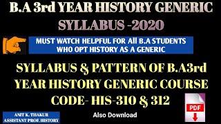 Syllabus of BA 3rd Year History Generic Generic History Syllabus 2020 HPU Generic History syllabus [upl. by Libnah]