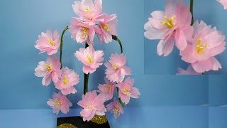 【100均フラワーペーパー】で簡単に作る桜の花・お家で花見！しだれ桜～音声で解説 [upl. by Otipaga494]