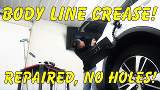 Repairing Dented Body Line Crease  Without Drilling Holes Paintless Dent Removal [upl. by Oiromed]