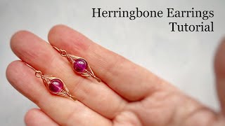 Wire Wrap Herringbone Earrings Tutorial  Beginner DIY jewellery making [upl. by Ianteen477]