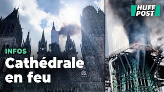 Les images impressionnantes de la cathédrale de Rouen en feu [upl. by Rehtnug]