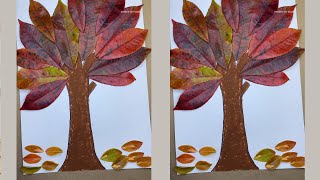 leaf art 🌿 ✂️ Making Tree from Leaf  DIY Nature Craft Tutorial  Anabia Art Studio 🌿✂️ [upl. by Llenrad]