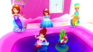 Five Little Sofia the First Mermaids Jumping on the POOL New Compilation Kids Video Nursery Rhyme [upl. by Lartnom]