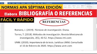 CÓMO HACER LA BIBLIOGRAFÍA O REFERENCIAS EN WORD SEGÚN NORMAS APA SÉPTIMA EDICIÓN 7ma  EJEMPLO [upl. by Brothers977]