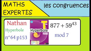 Terminale Maths ExpertesArithmétique et congruenceExercice 64 p 153 Nathan Hyperbole [upl. by Ocirnor]