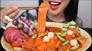 SUPER THICK CHUNKY RAW SPICY SALMON THAI STYLE ASMR EATING SOUNDS LIGHT WHISPERS  SASASMR [upl. by Krute]