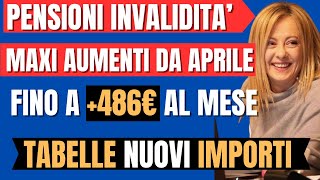 PENSIONI INVALIDITA DA APRILE CAMBIA TUTTO👉🏼TABELLE NUOVI IMPORTI CON GROSSI AUMENTI FINO A 486 [upl. by Yeaton]