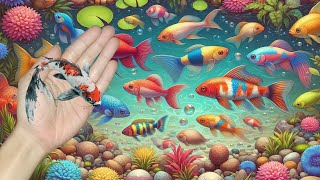 catching fish colorful fish goldfish koi fish betta fish turtles crabs catfish [upl. by Eelsha]