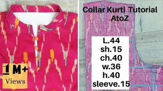 Collar Neck Kurti Cutting and Stitching with Detailing Useful tipsFull Tutorial Subtitles [upl. by Ekeiram]