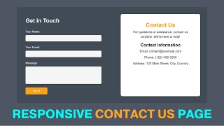 Responsive Contact Us Form In HTML And CSS  Contact Us Page In HTML And CSS [upl. by Ellicec]