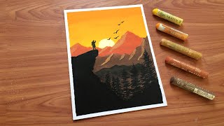 Easy Oil Pastel Sunset Painting for beginners  Oil Pastel Drawing [upl. by Senilec]