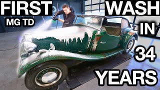 First Wash in 34 Years MG TD Barn Find Surprise Reveal [upl. by Ellevart]