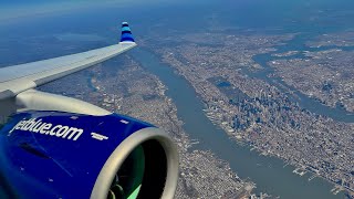 4K – Incredible Manhattan Views – JFK Landing – JetBlue – Airbus A220300 – N3118J – SCS 1111 [upl. by Drofub]