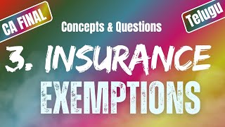 Insurance  Exemptions Under GST3  Uttej  ICAI Questions CA FINAL IDT [upl. by Akzseinga]