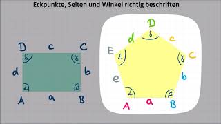 Eckpunkte Seiten und Winkel in Dreiecken Vierecken und Fünfecken richtig bezeichnen [upl. by Haslam]
