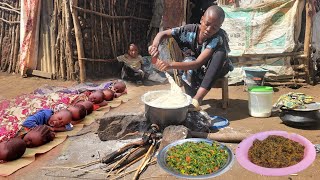 Early Morning Routine of Desert women  cooking traditional breakfast  Africa Village Life [upl. by Attikin]