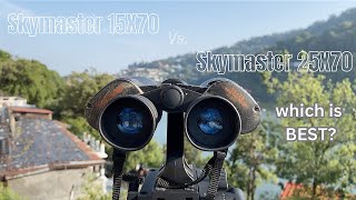 Celestron Skymaster 15x70 Vs Celestron Skymaster 25X70 Parro Binoculars  Side by side comparison [upl. by Anaujal617]