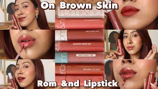 Best Rom ampnd Lipshades on Brown Skin  Swatches  Korean Lip Tints [upl. by Attemaj]