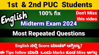 1st amp 2nd PUC English Midterm Exam 2024 important questions grammar Question tags kseab [upl. by Sylirama307]