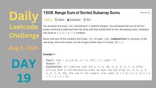 Daily LeetCode Challenge Day 19 Range Sum of Sorted Subarray Sums [upl. by Decima]