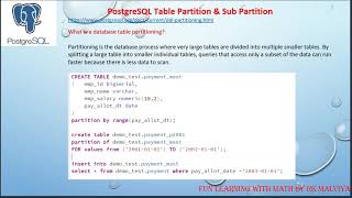 PostgreSQL Table Partition amp Sub Partition  database table partition  Range List Hash partitiVD41 [upl. by Obellia149]