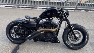 Harley Davidson sportster forty eight XL1200 Bobber Custom Sound BSL Rainbow Exhaust [upl. by Simetra154]